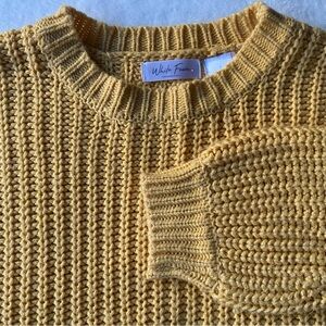 White Fawn Mustard Yellow Sweater Large Chunky Cable Ribbed Knit Tilly’s Fall